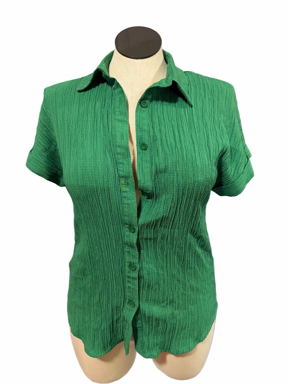 zeagoo Women's Emerald Green Short-Sleeve Button-Down Shirt